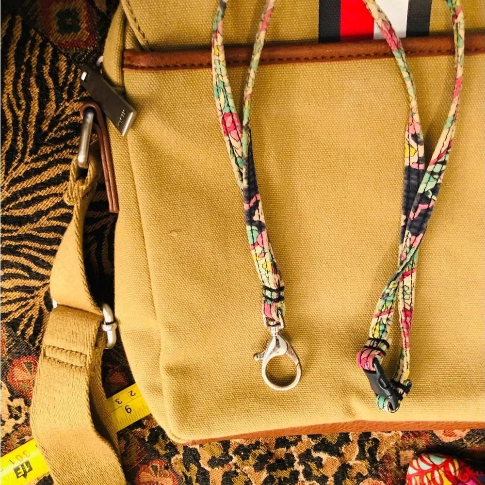 Vera Bradley paisley & floral print neck keychain / lanyard with silver clip
